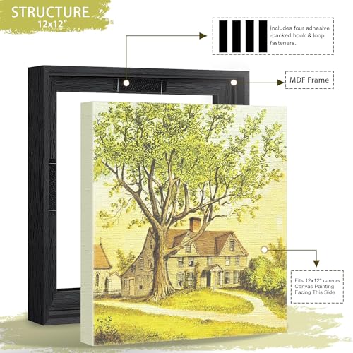 Abtgt 12x12 Canvas Floating Frame with 0.9" Deep, Black Floater Frame for Canvas Paintings with Adhesive, Vertical or Horizontal Wall Art frame for Prints Oil Painting Diamond Decor, 1 Pack. - Image 3