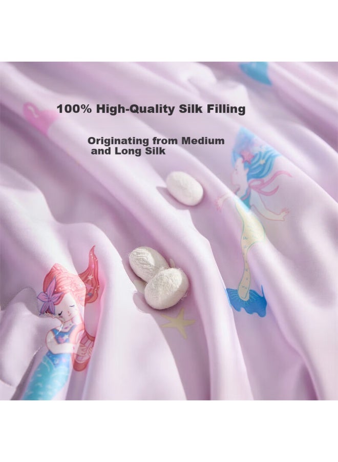 Luolai Children's Mermaid A-class Antibacterial Washable Tencel Silk Baby Quilt, Air Conditioning Summer Cool Quilt, 120*150cm, Pink