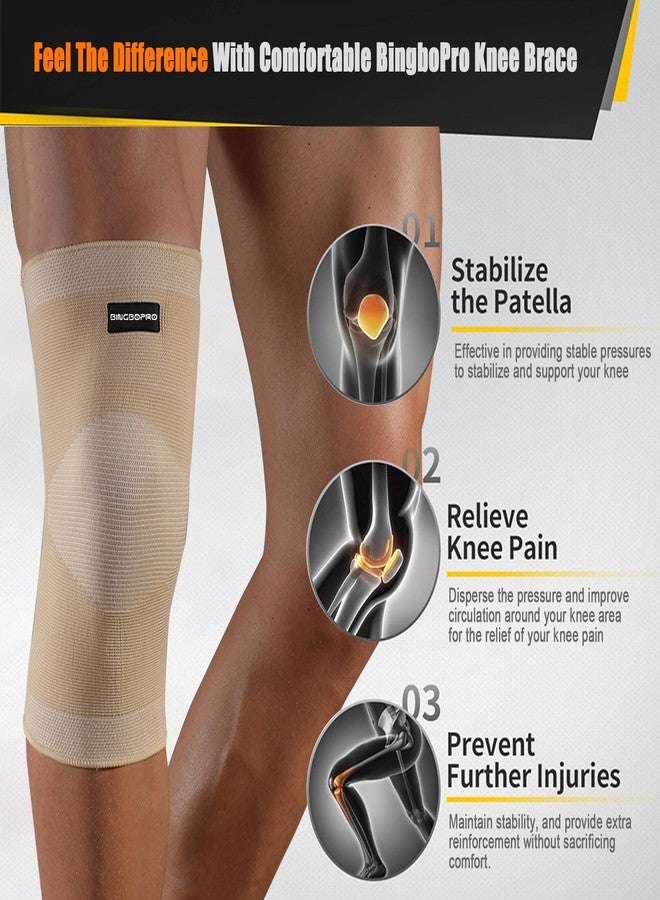 BingboPro Knee Brace for Pain Relief - Knee Compression Sleeves for Men and Women, Knee Support Leg Brace for Meniscus Tear, Running, Weightlifting, Workout, ACL, Arthritis, Joint Pain Relief(Nude,M) - Image 2