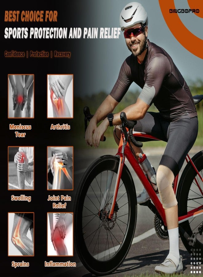 BingboPro Knee Brace for Pain Relief - Knee Compression Sleeves for Men and Women, Knee Support Leg Brace for Meniscus Tear, Running, Weightlifting, Workout, ACL, Arthritis, Joint Pain Relief(Nude,M) - Image 4