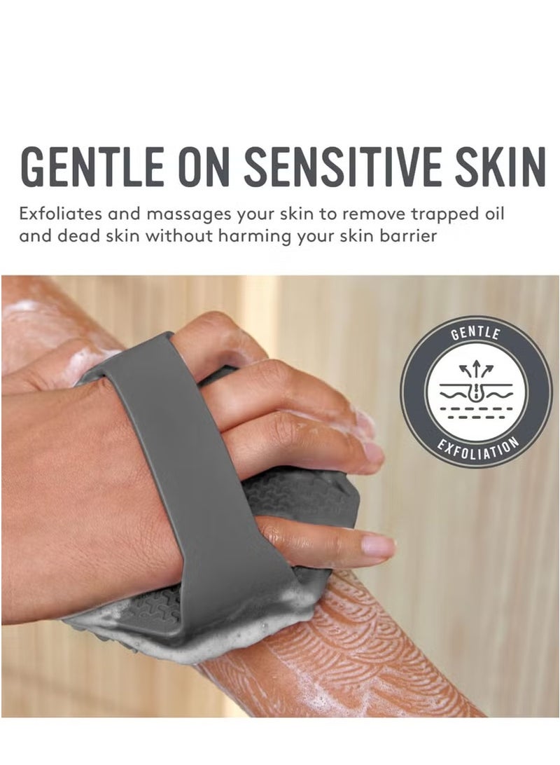 Silicone Body Scrub, Non-slip Handle Shower Scrub Cleansing Brush, Silicone Body Brush with Soft Silicone Bristles for Shower, Exfoliating Body Scrub for Sensitive Skin (Gray) - Image 2