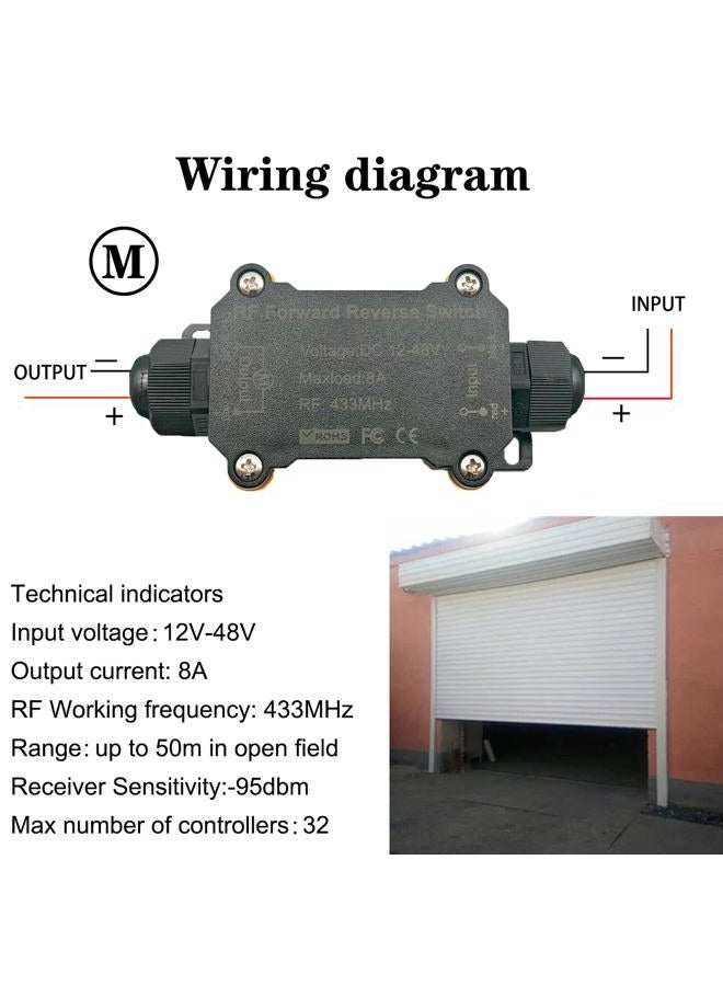 NEWNEWLIU مفتاح تحكم عن بُعد DC12V للأمام والخلف، مفتاح تحكم عن بُعد لاسلكي مقاوم للماء لموتور DC، مفاتيح تحكم عن بُعد لمشغل خطي DC12V/48V/8A لموتور DC، رافعة، مرحل كهرومغناطيسي - Image 3
