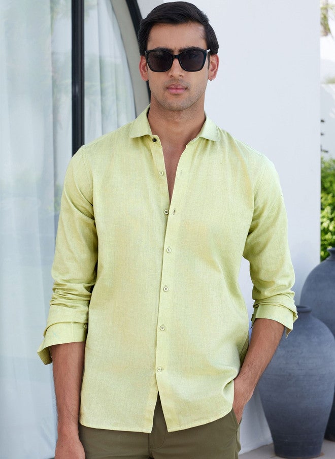 Zeyo Men Relaxed Casual Shirt in Yellow - Image 1