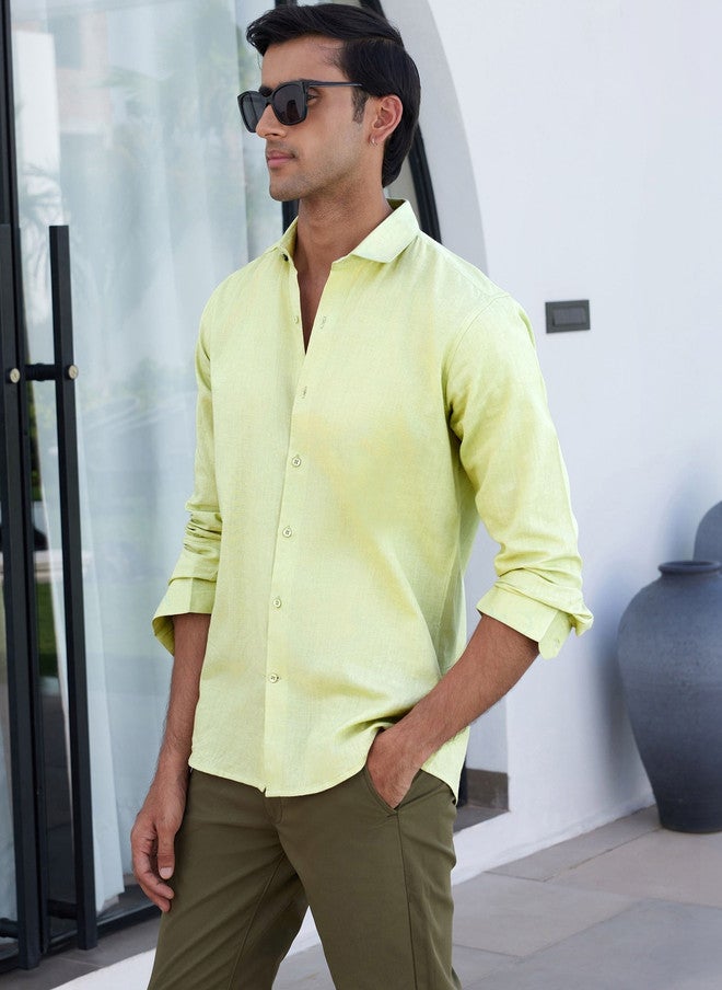 Zeyo Men Relaxed Casual Shirt in Yellow - Image 3