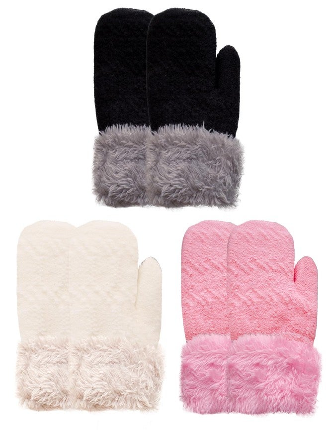 Sdfvsdg 3 Pairs Winter Mittens Glove for Kids Baby Warm Gloves Thick Knitted Fleece Lined Gloves Thermal Set for Boys Girls - Image 1