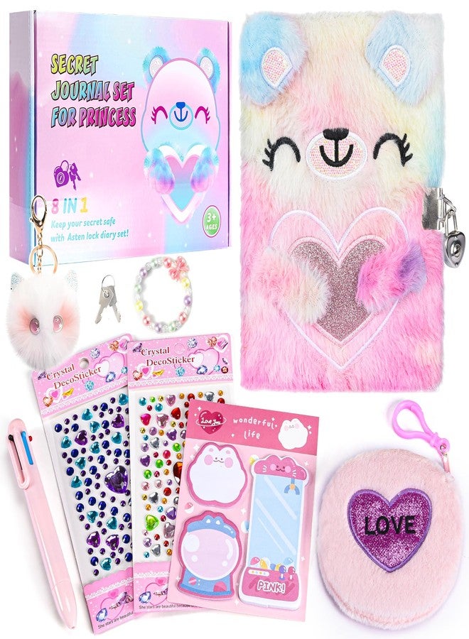 ASTEN Diary for Girls Age 8-12, Girls Journal with Lock and Key, Kids Journal for Little Girls Birthday Gift, Cute Notebook with Multicolors Pen and Purse, Locking Diary Fuzzy Notebook for Writing (Pink) - Image 1