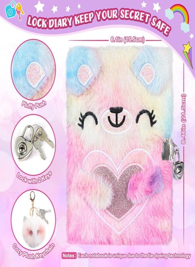 ASTEN Diary for Girls Age 8-12, Girls Journal with Lock and Key, Kids Journal for Little Girls Birthday Gift, Cute Notebook with Multicolors Pen and Purse, Locking Diary Fuzzy Notebook for Writing (Pink) - Image 3