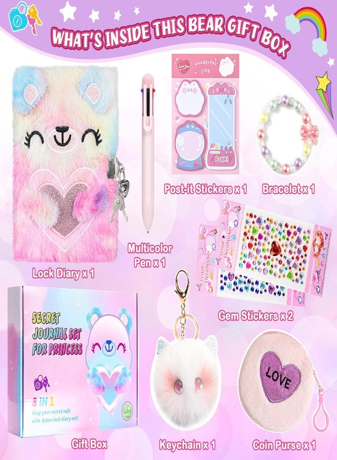 ASTEN Diary for Girls Age 8-12, Girls Journal with Lock and Key, Kids Journal for Little Girls Birthday Gift, Cute Notebook with Multicolors Pen and Purse, Locking Diary Fuzzy Notebook for Writing (Pink) - Image 2