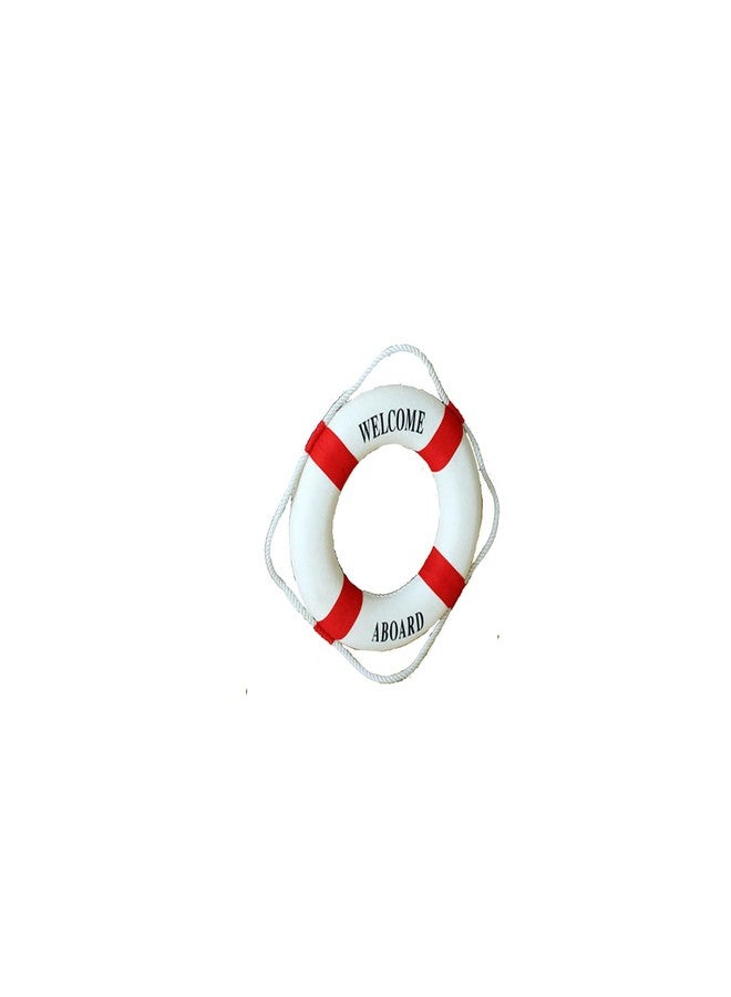 MorroMorn Lifebuoy Wall Hanging Decor - Welcome Aboard Mediterranean Style Home Decoration (Red, 1.00" x 5.50") - Image 1