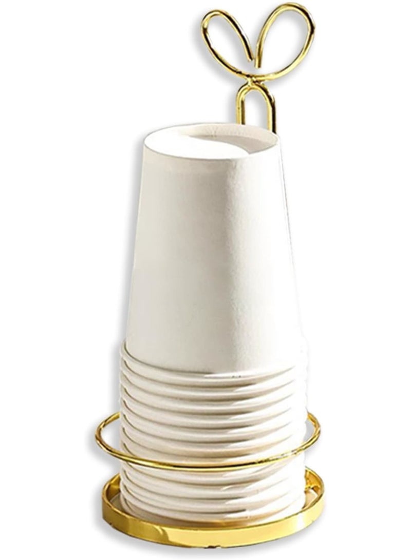 KASTWAVE Bathroom Cup Dispenser, Mouthwash Cup Dispenser, Countertop Storage Mouthwash Cup Dispenser, Countertop Cup Storage Organizer for Bathroom Kitchen Office (Gold, for Most Sizes)  - Image 1