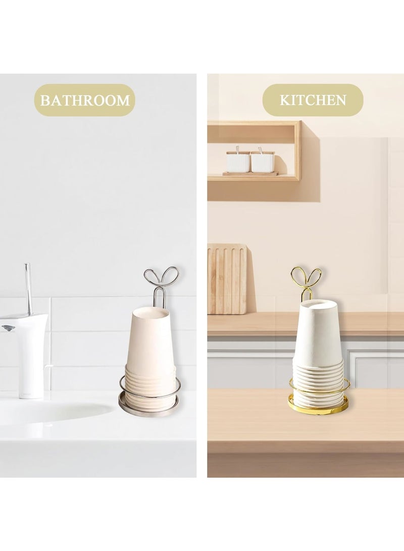 KASTWAVE Bathroom Cup Dispenser, Mouthwash Cup Dispenser, Countertop Storage Mouthwash Cup Dispenser, Countertop Cup Storage Organizer for Bathroom Kitchen Office (Gold, for Most Sizes)  - Image 3