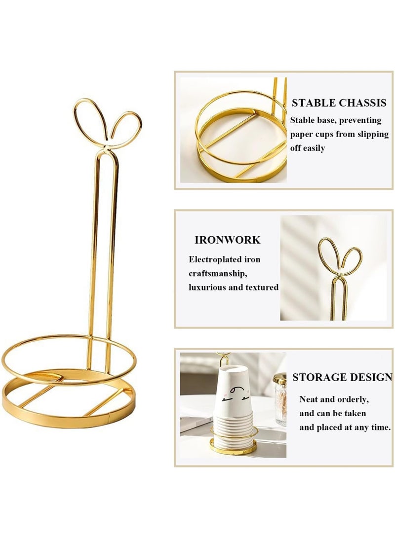 KASTWAVE Bathroom Cup Dispenser, Mouthwash Cup Dispenser, Countertop Storage Mouthwash Cup Dispenser, Countertop Cup Storage Organizer for Bathroom Kitchen Office (Gold, for Most Sizes)  - Image 2