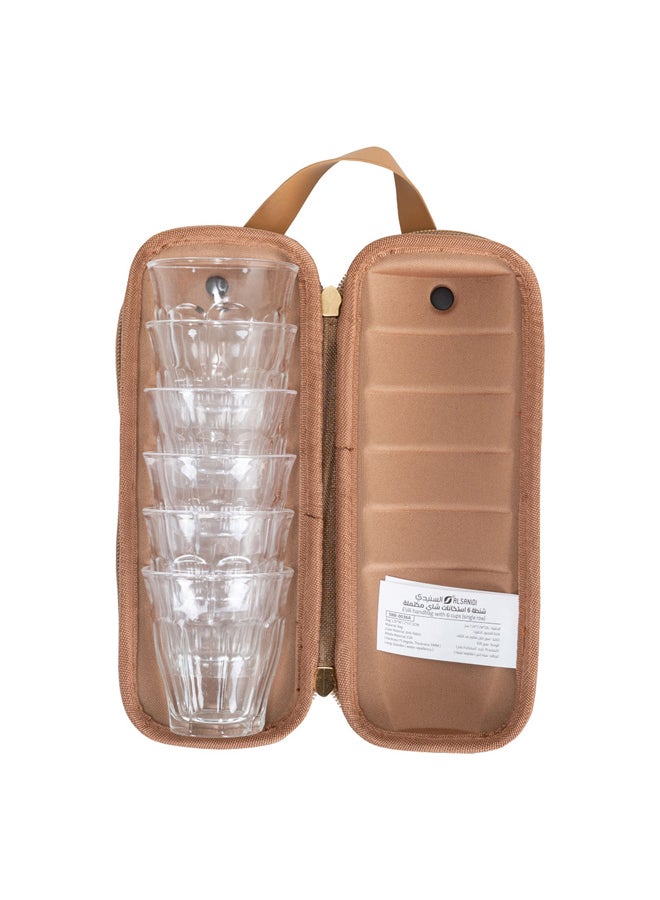 السنيدي شنطة استكانات مكتملة ضد الصدمات، حافظة فنجان شاي، خشبي، مقاس 20*7.2*7.2سم - Image 1