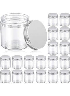 Patelai 18 Pieces 5 Oz Plastic Jars with Lids, Clear Jar Clear Storage Containers Refillable Cosmetic Jars Kitchen Storage Jars with Lids for Cosmetics Food Seasonings (Silver Lid,6.5 x 6.5 x 6.5 cm)  - Image 1