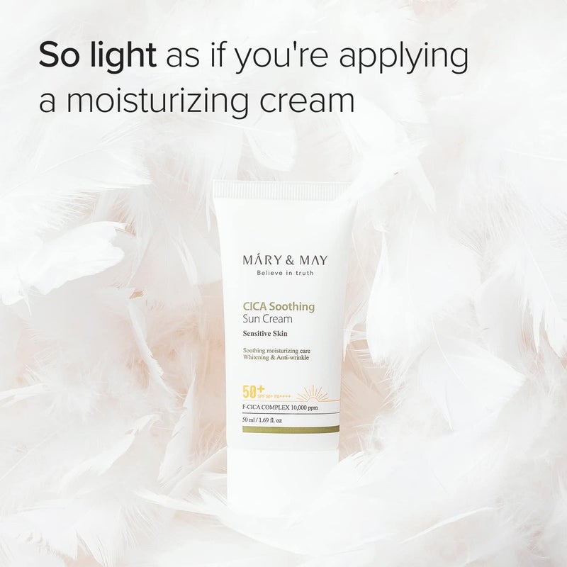 MARY & MAY كريم شمس مهدئ فيغان سيكا SPF50+ PA++++ - واقي شمس كوري خفيف الوزن مع سنتيلا أسياتيكا، نياسيناميد وحمض الهيالورونيك، 50 مل - Image 5