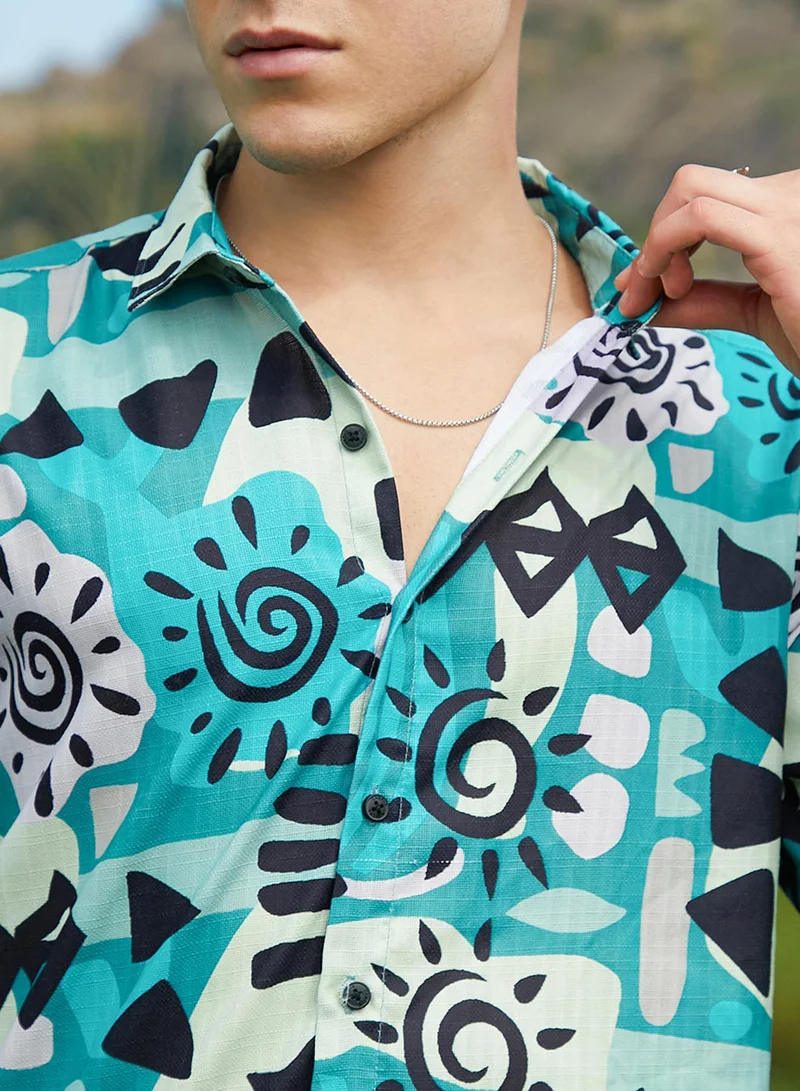 CAHOOT  Men's Sea Green Abstract Imprint Shirt for Men | Best Price UAE