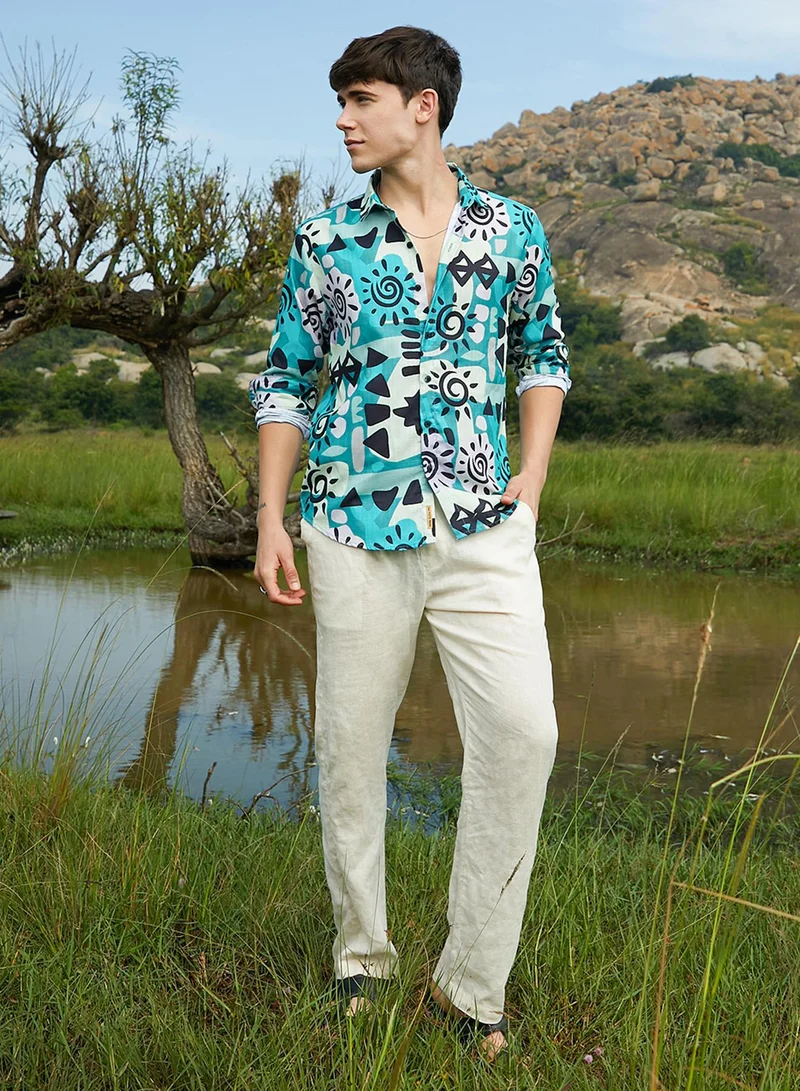 CAHOOT  Men's Sea Green Abstract Imprint Shirt for Men | Best Price UAE