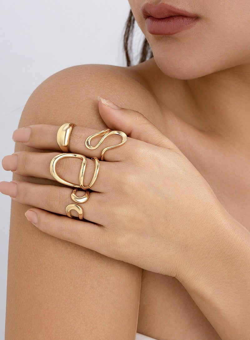 4PCS  Chic Liquid Lava Open Ring Set For Women - Vintage & Minimalist Style, Alloy, Perfect Gift For Friends, Fashionable Party Accessory  （Gold）  - Image 2