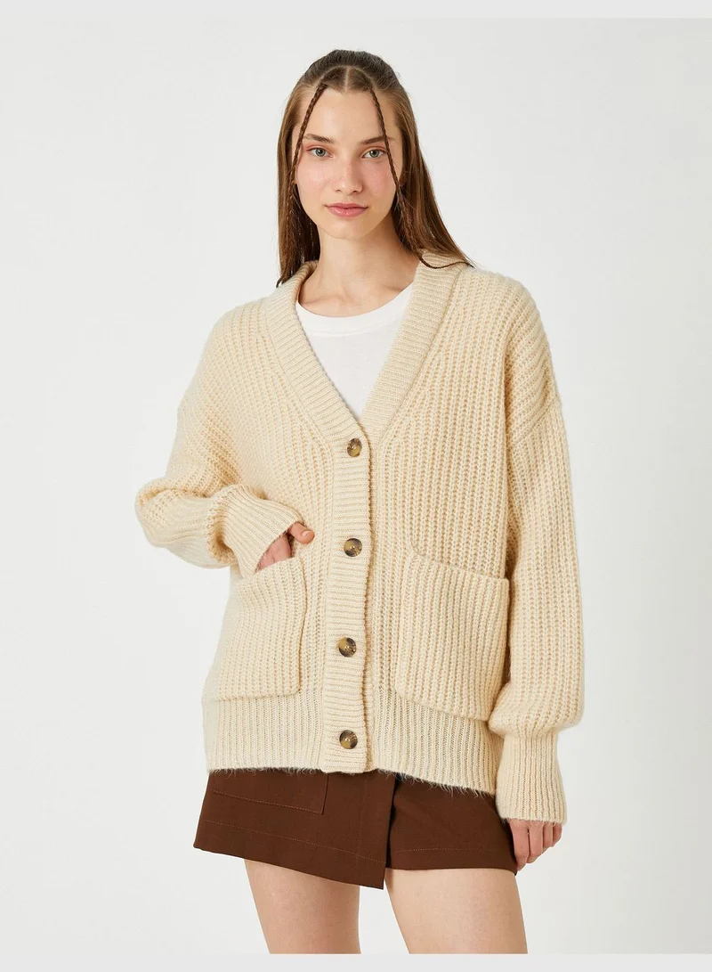 KOTON Knitted Cardigan Pocket Detail