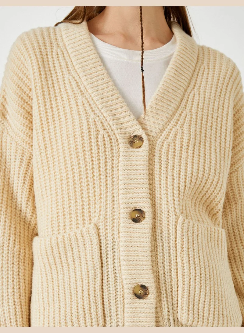KOTON Knitted Cardigan Pocket Detail