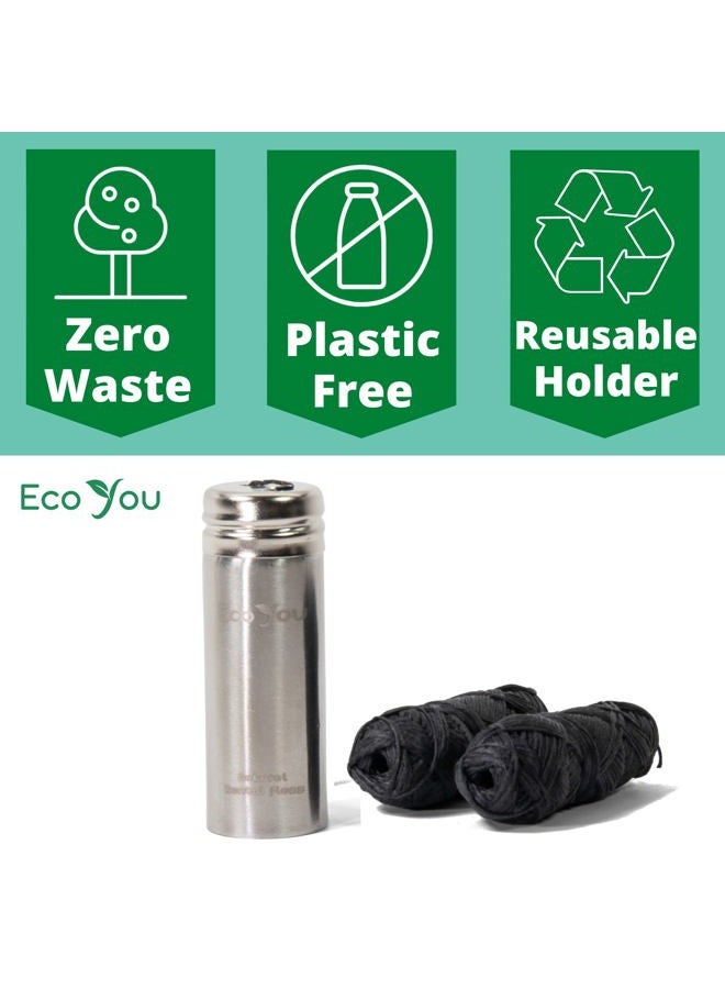 EcoYou Bamboo Charcoal Dental Floss | Mint & Candelilla Wax | Vegan & Biodegradable (2 Refills with Metal Holder) - Image 3