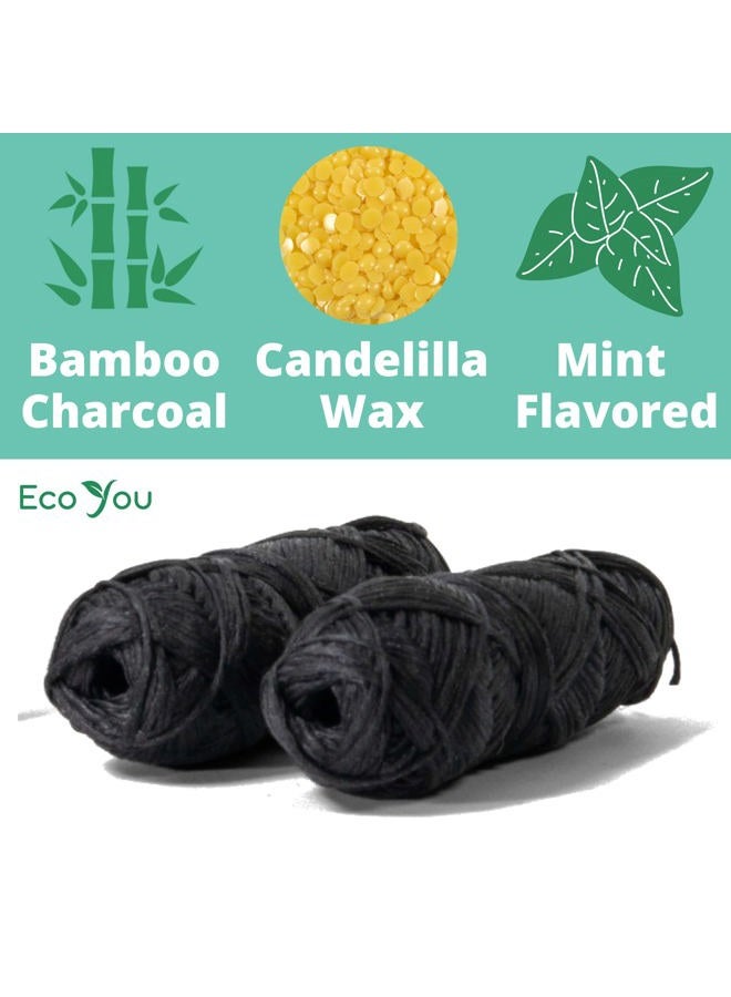 EcoYou Bamboo Charcoal Dental Floss | Mint & Candelilla Wax | Vegan & Biodegradable (2 Refills with Metal Holder) - Image 2