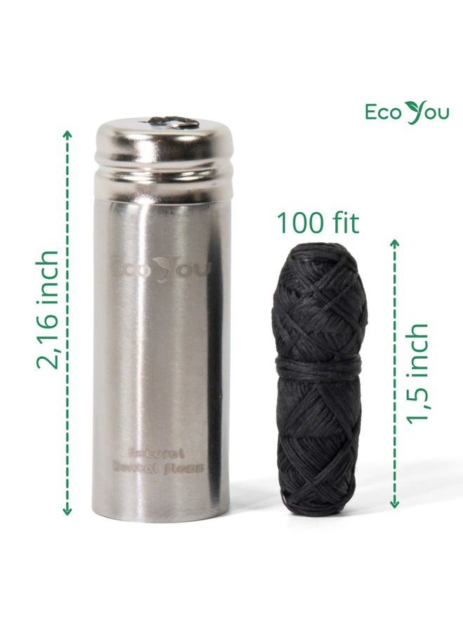 EcoYou Bamboo Charcoal Dental Floss | Mint & Candelilla Wax | Vegan & Biodegradable (2 Refills with Metal Holder) - Image 4
