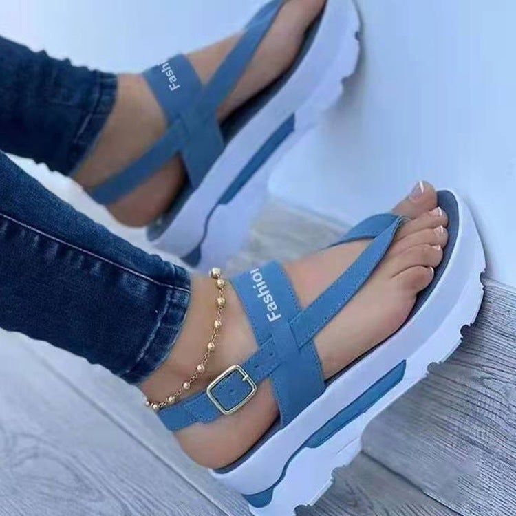 2022 summer cross-border foreign trade large size wedge heel clip toe buckle sandals women's Southeast Asia new outer wear Roman sandals black 37 - Image 4