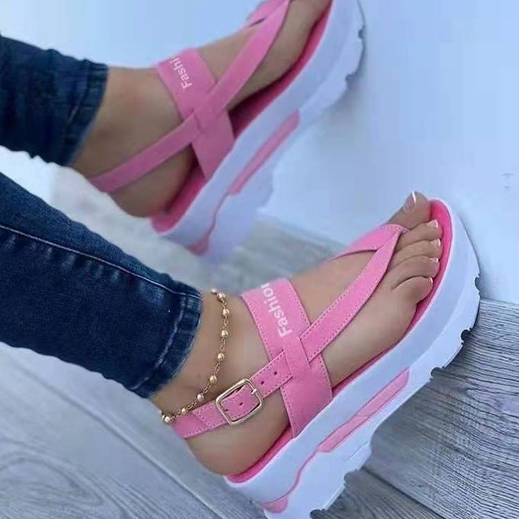 2022 summer cross-border foreign trade large size wedge heel clip toe buckle sandals women's Southeast Asia new outer wear Roman sandals black 37 - Image 2