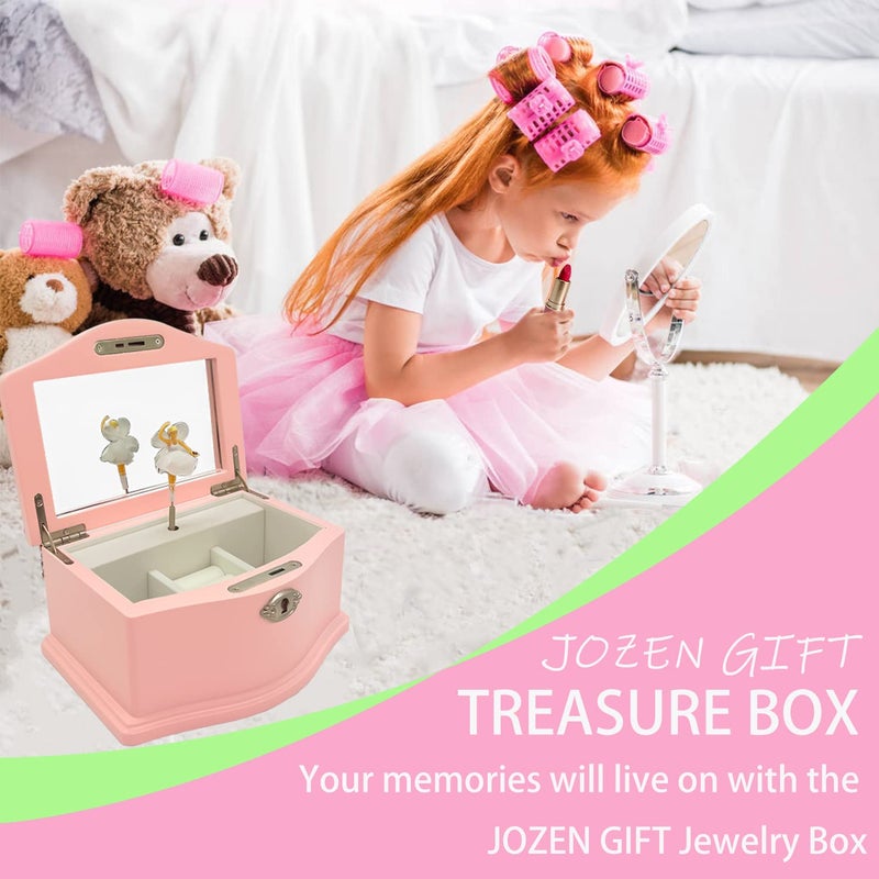 Jozen Gift Medium Pink Ballerina Musical Jewelry Box with Mirror and Lock for Girls,Pink Kid's Jewelry Storage Music Chest,Gifts for Christmas,New Year and All Hoidays - Image 5