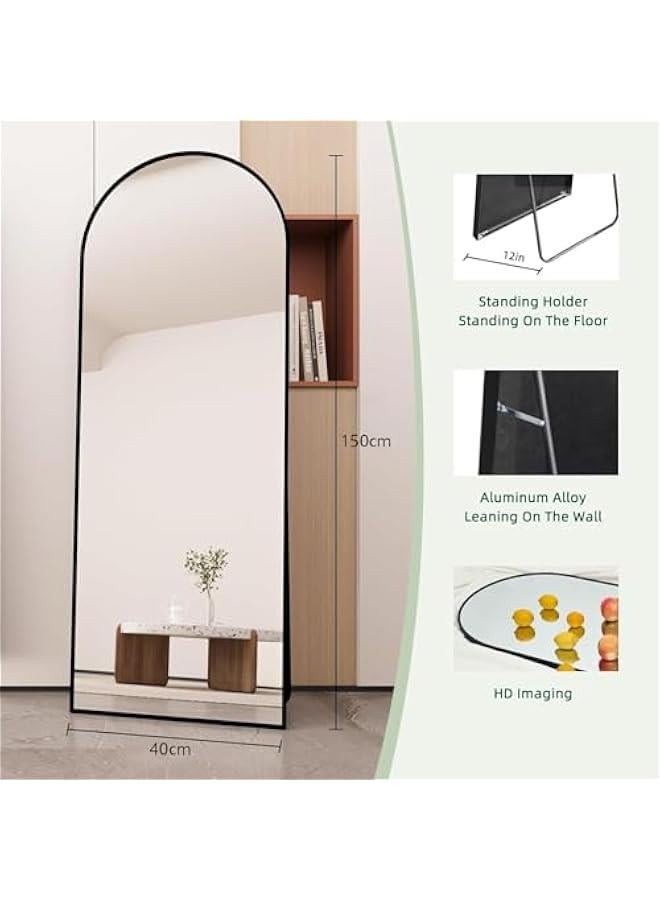 HOOKOR Arched Full Length Mirror Floor Mirror Standing or Leaning, Bedroom Mirror Dressing Mirror with Gold Aluminum Alloy Frame, 150 x 40cm (Black) - Image 2