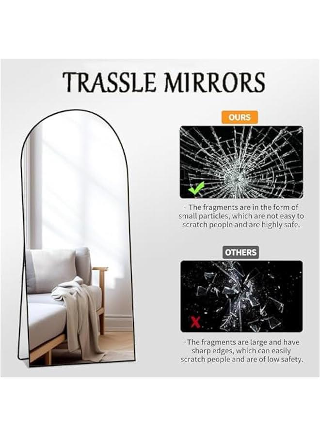 HOOKOR Arched Full Length Mirror Floor Mirror Standing or Leaning, Bedroom Mirror Dressing Mirror with Gold Aluminum Alloy Frame, 150 x 40cm (Black) - Image 3