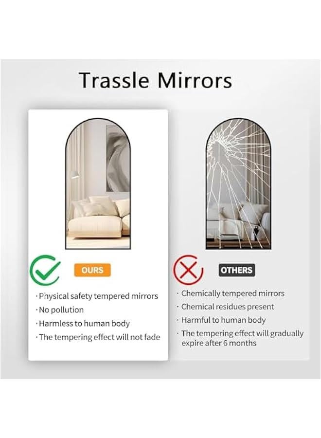 HOOKOR Arched Full Length Mirror Floor Mirror Standing or Leaning, Bedroom Mirror Dressing Mirror with Gold Aluminum Alloy Frame, 150 x 40cm (Black) - Image 5