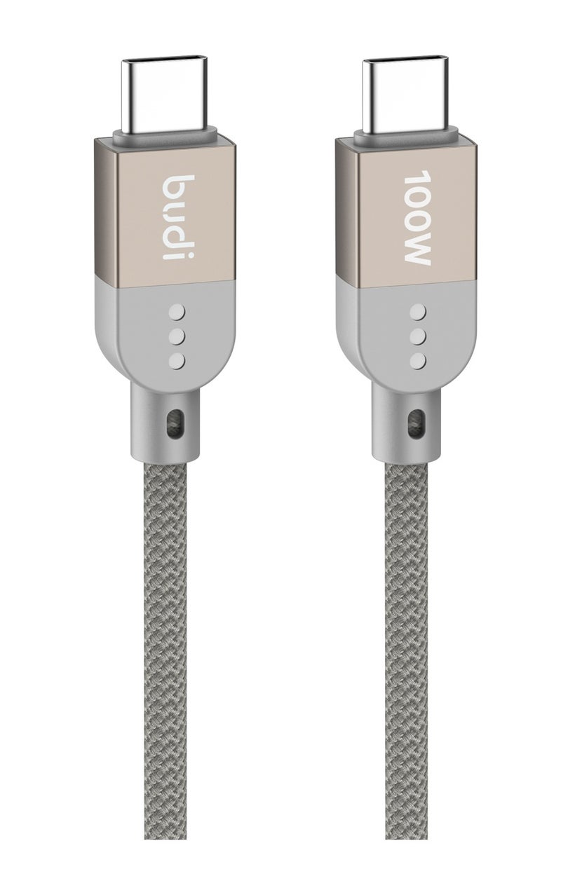بودي كابل شحن ومزامنة مغناطيسي، USB-C إلى USB-C بقدرة 100 واط (تقنية PD للشحن السريع - طراز DC268TT10G)، بطول متر واحد، مغطى بجديلة من النايلون ومزود بهيكل معدني، يدعم نقل البيانات بسرعة عالية، تصميم مقاوم للتشابك، لون رمادي. - Image 2