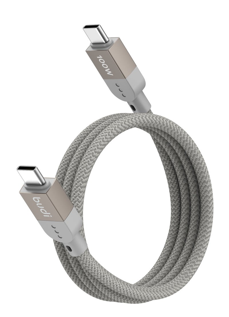 بودي كابل شحن ومزامنة مغناطيسي، USB-C إلى USB-C بقدرة 100 واط (تقنية PD للشحن السريع - طراز DC268TT10G)، بطول متر واحد، مغطى بجديلة من النايلون ومزود بهيكل معدني، يدعم نقل البيانات بسرعة عالية، تصميم مقاوم للتشابك، لون رمادي. - Image 3