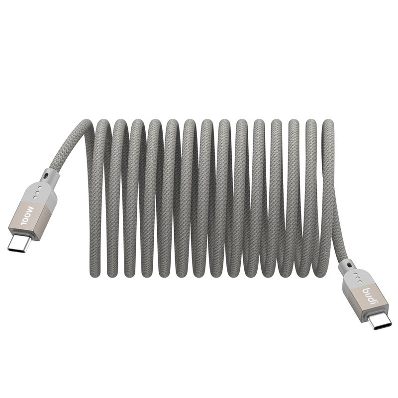 بودي كابل شحن ومزامنة مغناطيسي، USB-C إلى USB-C بقدرة 100 واط (تقنية PD للشحن السريع - طراز DC268TT10G)، بطول متر واحد، مغطى بجديلة من النايلون ومزود بهيكل معدني، يدعم نقل البيانات بسرعة عالية، تصميم مقاوم للتشابك، لون رمادي. - Image 4