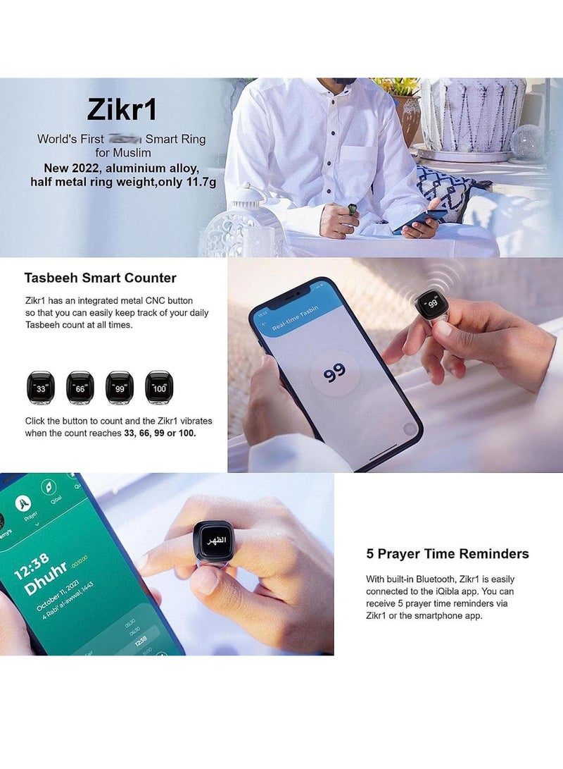 Zikr  Lite Smart Ring 18mm for Muslims Tally Tasbeeh Counter with Vibration Reminder White - Image 3