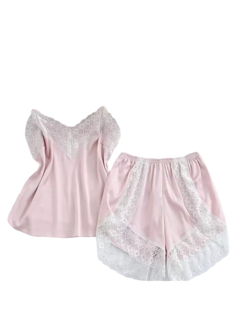 Women's lace  top + shorts Nightwear suspender Sleepwear Set 