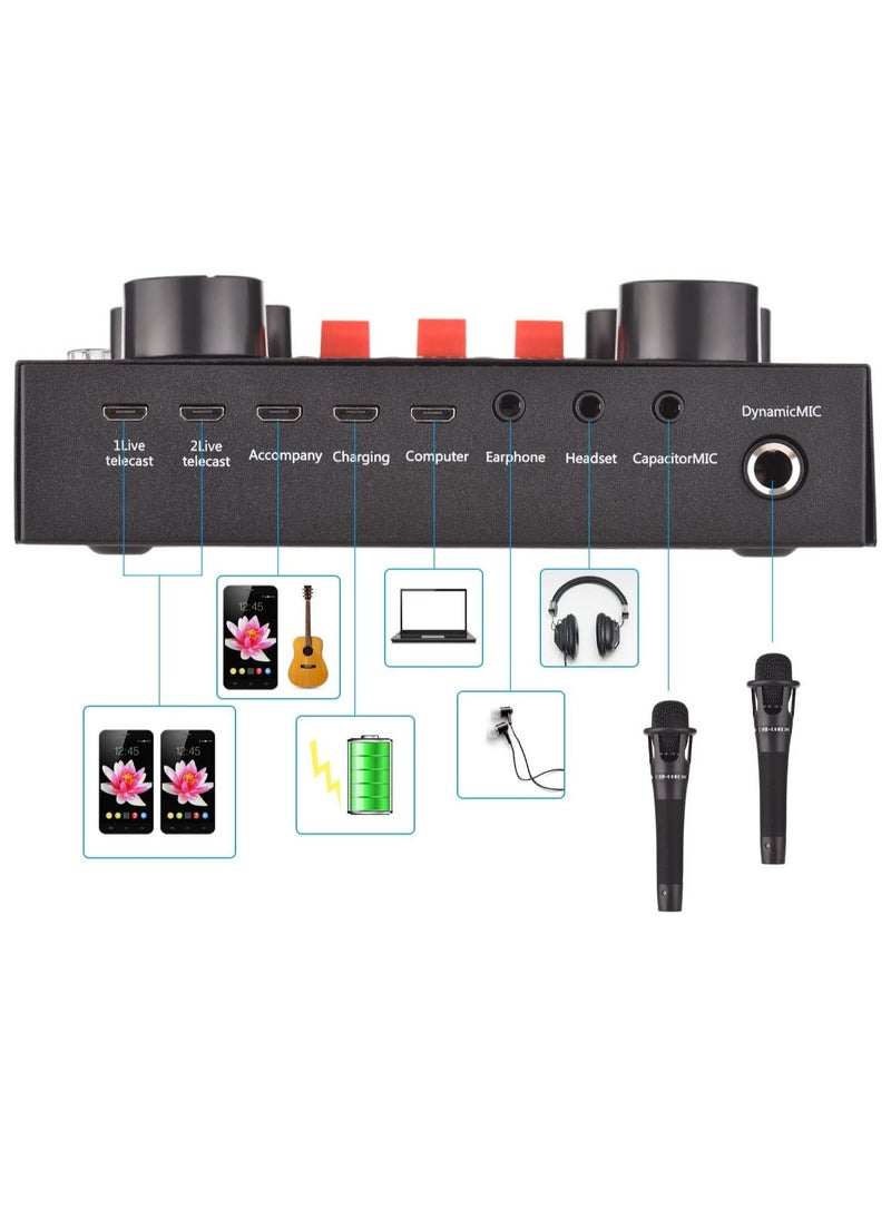 V8s Set Live Sound Card,USB External V8s Karaoke Recording Mobile Audio Mixer,Audio Live Broadcast KTV Sound Card for Live Broadcast,K Songs,Recording,Voice Chatting