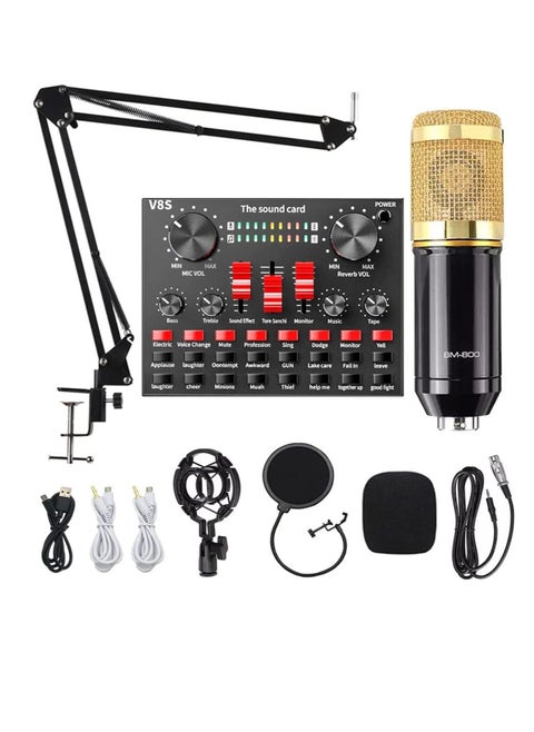V8s Set Live Sound Card,USB External V8s Karaoke Recording Mobile Audio Mixer,Audio Live Broadcast KTV Sound Card for Live Broadcast,K Songs,Recording,Voice Chatting