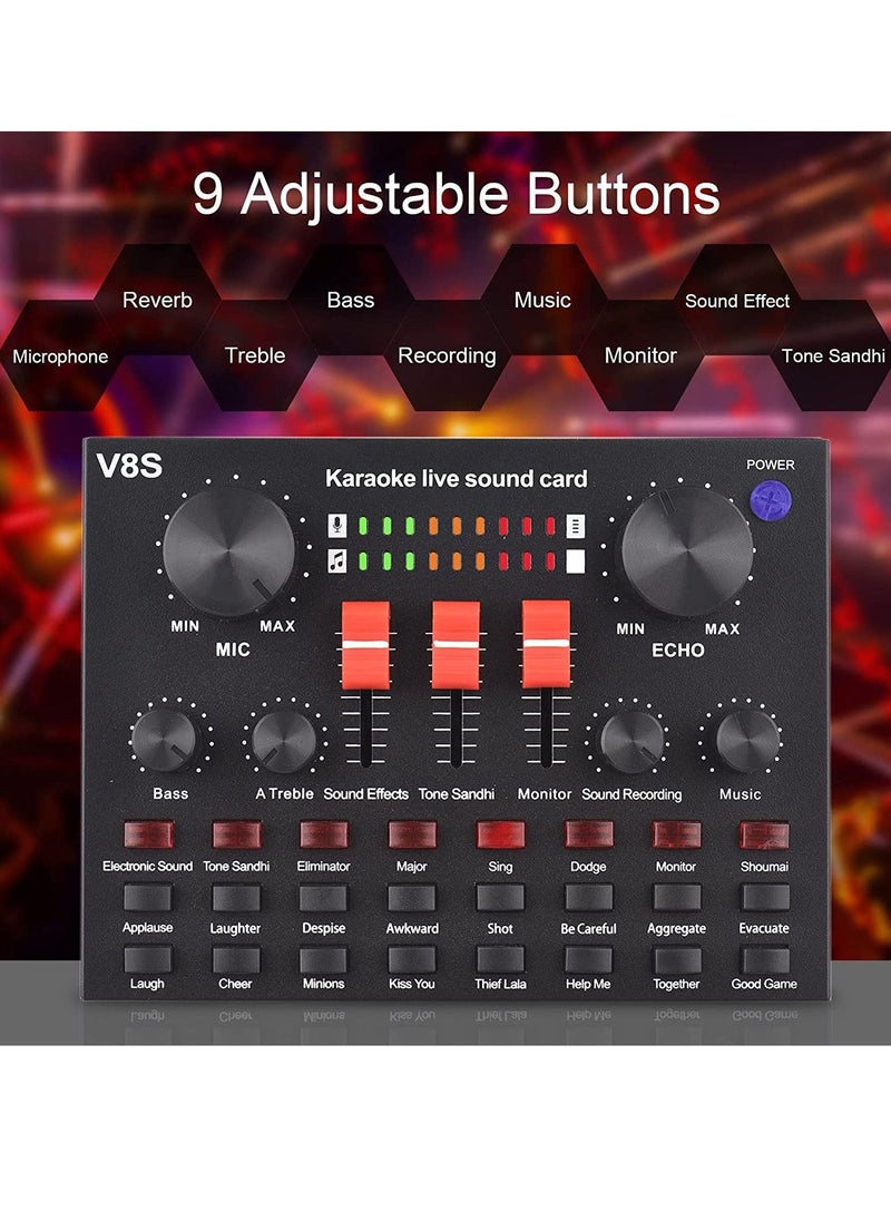 V8s Set Live Sound Card,USB External V8s Karaoke Recording Mobile Audio Mixer,Audio Live Broadcast KTV Sound Card for Live Broadcast,K Songs,Recording,Voice Chatting