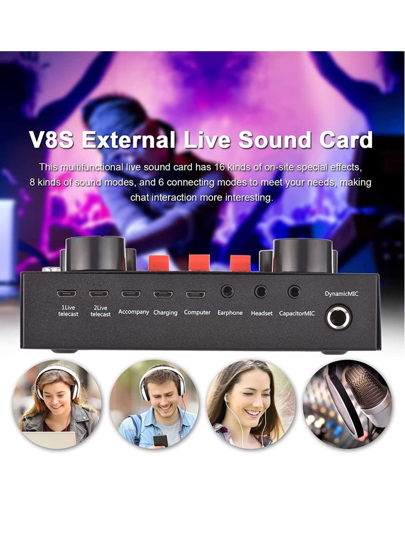 V8s Set Live Sound Card,USB External V8s Karaoke Recording Mobile Audio Mixer,Audio Live Broadcast KTV Sound Card for Live Broadcast,K Songs,Recording,Voice Chatting