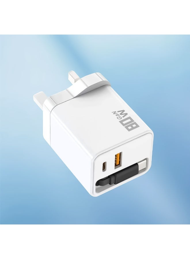 Retractable Charger, 80W Retractable USB C Charger with Type-C Cable and 3-Port USB C A Wall Plug Compatible with MacBook Pro/Air, iPhone 17/16/15 Pro Max, iPad,  Samsung Galaxy S25/S24, LG, Pixel, Tablet - Image 1