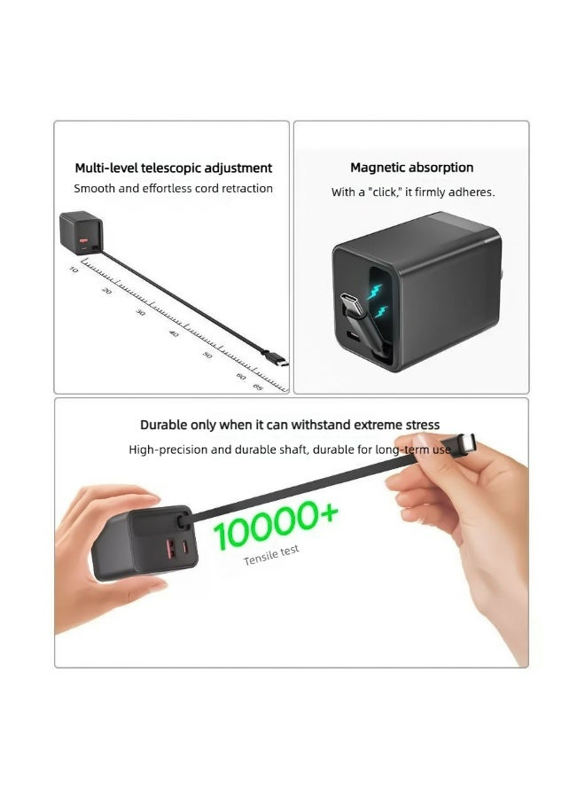 Retractable Charger, 80W Retractable USB C Charger with Type-C Cable and 3-Port USB C A Wall Plug Compatible with MacBook Pro/Air, iPhone 17/16/15 Pro Max, iPad,  Samsung Galaxy S25/S24, LG, Pixel, Tablet - Image 3