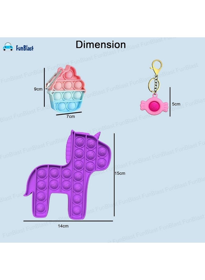 FunBlast FunBlast Unicorn Pop it Fidget Toy, Autism Special Needs Silicone Stress Reliever, Squeeze Sensory Toy - Pack of 3  - Image 3