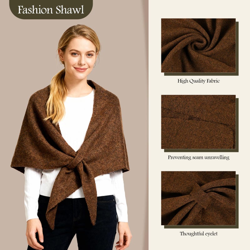 FeelfunFeather Shawl Wraps for Women Winter Knitted Triangle Cashmere Shawl Scarf Pashmina Cardigan Cape-Brown - Image 4
