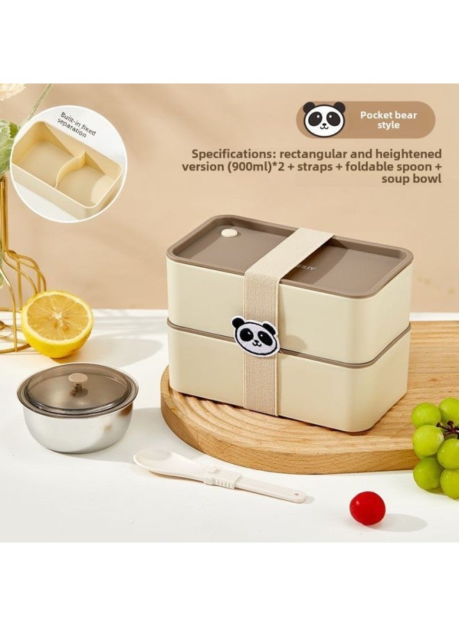 Lunch Box For Microwave Oven Heating Quantitative Fat Reduction Office Worker Portable Insulated Lunch Box Student Fresh-keeping Box-Specifications:Doudou Bear [2 Layers 1800ml With Soup Bowl] Comes With Folding Spoon