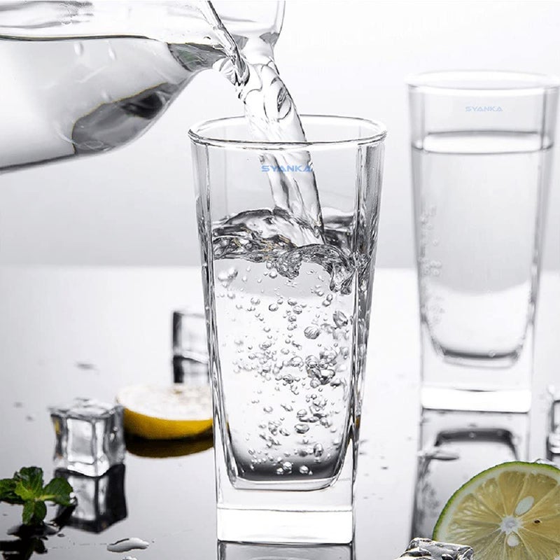 SYANKA Italian Premium Juice and Water Glasses Set of 6 Transparent 300ml Drinking Water Glasses Stylish and Crystal Square Highball Glasses for Water Juice and Cocktails - Image 2