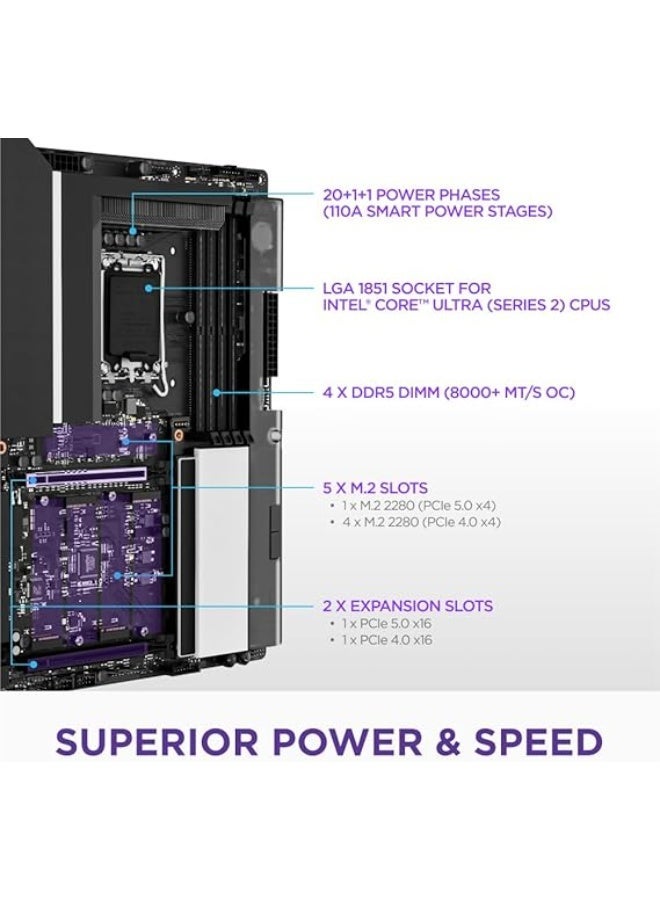 NZXT N9 Z890 ATX Gaming Motherboard – Intel Z890, LGA 1851, DDR5, PCIe 5.0, Wi-Fi 7, 5GbE, Thunderbolt 4 – Black - Image 2