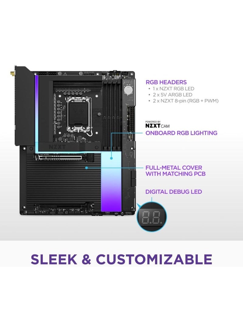 NZXT N9 Z890 ATX Gaming Motherboard – Intel Z890, LGA 1851, DDR5, PCIe 5.0, Wi-Fi 7, 5GbE, Thunderbolt 4 – Black - Image 3